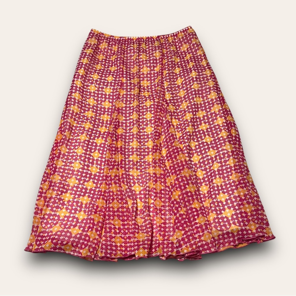 Y2K Diamond Patterned Midi Skirt Ruby Rd Size 12P Boho Cottagecore Pink Orange